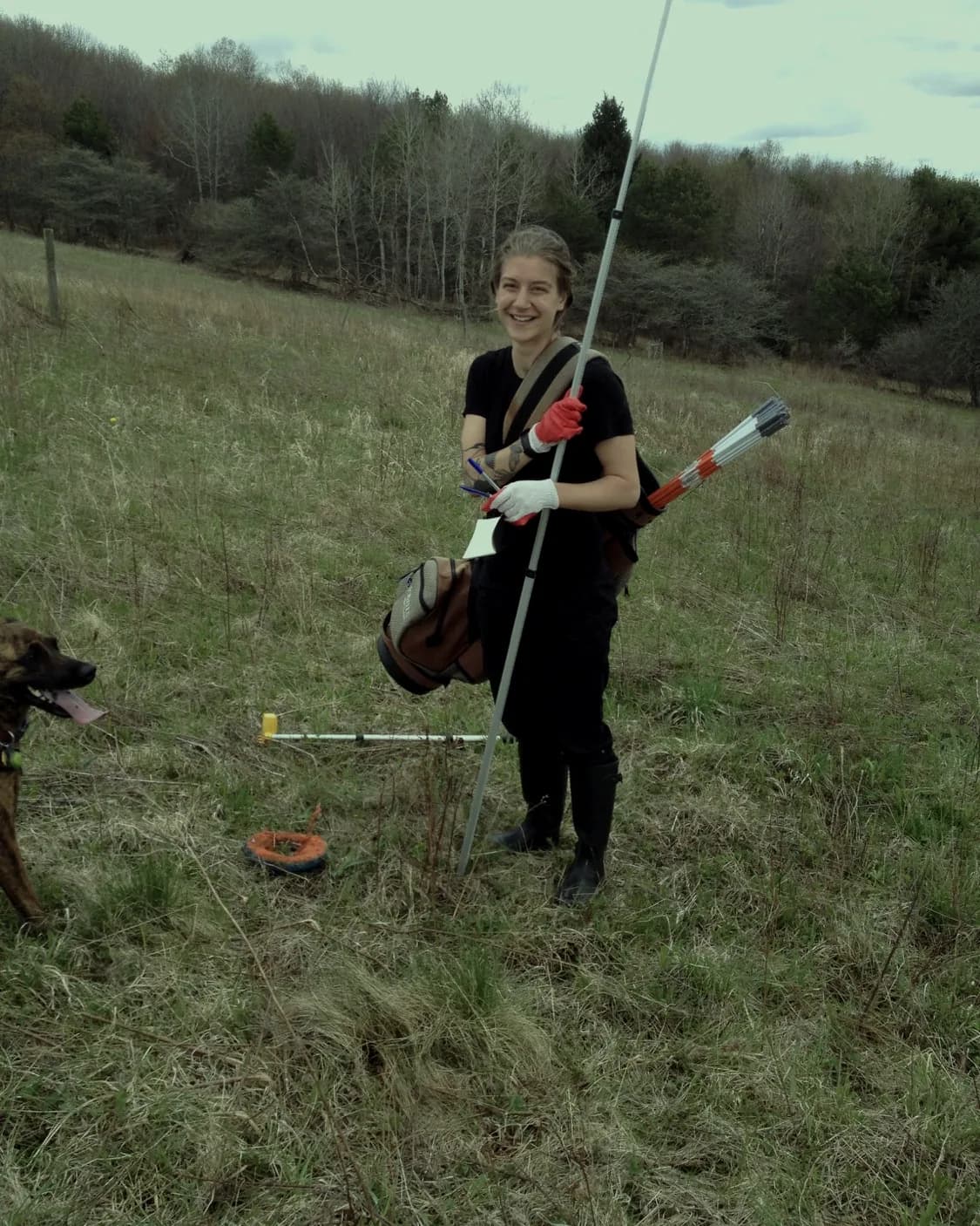 A person standing in a field with a scythe